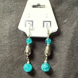 Elegant handmade Silver and Teal glass bead Dangle Earrings